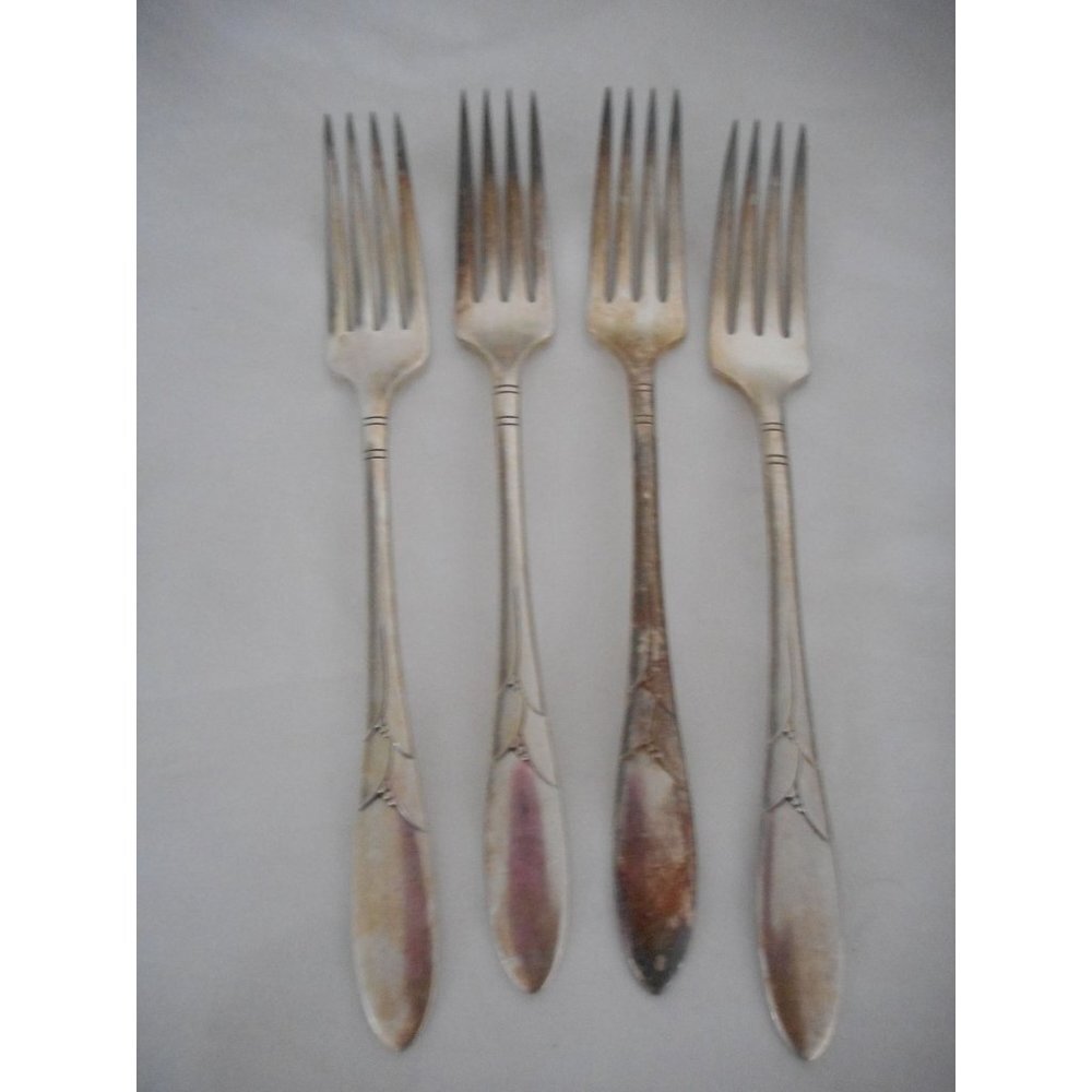 4 Oneida 1932 Lady Hamilton French Dinner forks Art Deco Silver Plate #2